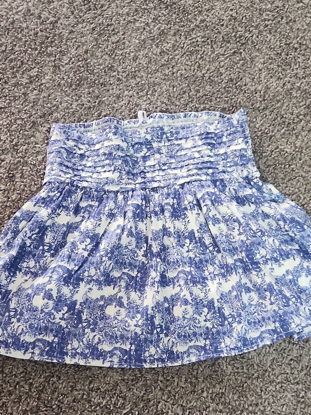 Mango Blue and White Floral Smocked Skirt